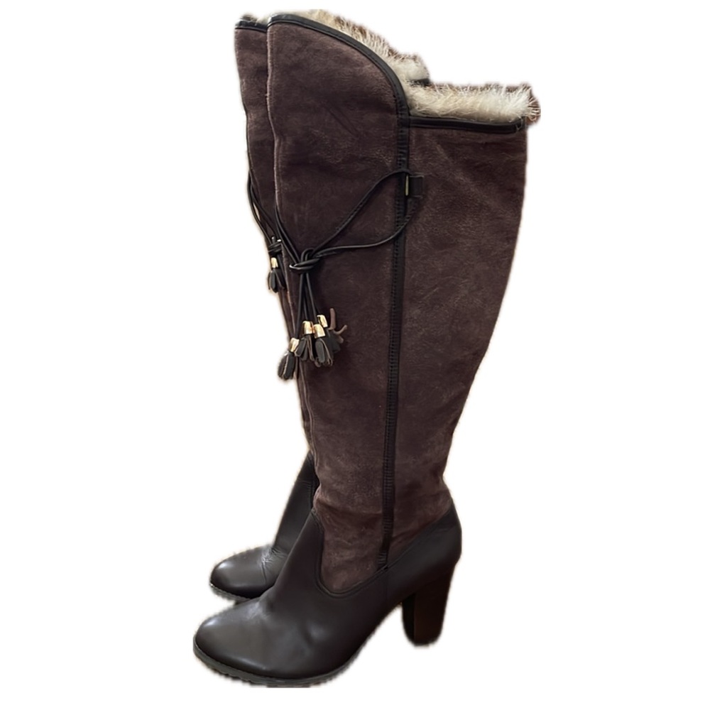 Pilar Abril Faux Vegan Leather and Fur Heeled Boots